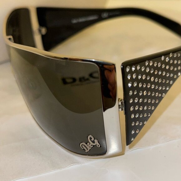 Dolce & Gabbana D&G Vintage Shield Rhinestone Metallic Silver Frame Sunglasses main image 5